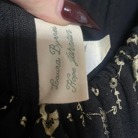 PUG Peasant Dress In Gold Foil Skull Lace Ponte size L - Picture 3 of 5